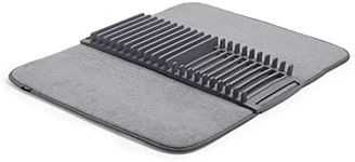 Umbra Udry Dish Rack and Microfiber Drying Mat – Space-Saving Design Folds Up for Easy Storage, Basic Rack, Gray