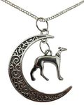 Silver Plated Necklace Greyhound Crescent Moon Pendant