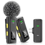 Bunog Wireless Lavalier Microphone for Android Phone, iPhone 15 Series, USB C Microphone with Battery Level Display, Noise Cancellation, Lapel Mic for Video Recording