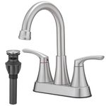 BATHLAVISH Centerset Bathroom Sink Faucet, Brushed Nickel 4 Inch Bathroom Faucet Swivel Spout Lavatory Vanity RV 3 Hole 2-Handle with Pop up Drain & Parts Modern Stainless Steel