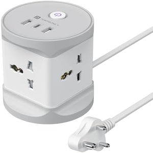 Portronics Power Plate 9 Pro, 2500W 7-in-1 Desktop Charging Station with 4X Universal Sockets, 12W USB-A & Type-C Ports, Space-Saving Power Extender, 2M Cord, Power Switch, Child Proof Shutters