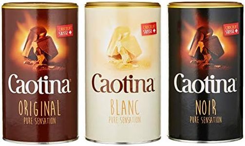Caotina Set Triple, original, noir, blanc, Cacao en Polvo de Chocolate Suizo, Chocolate Caliente para Beber, 3 x 500 g