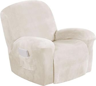 Turquoize Velvet Recliner Covers with Pocket Recliner Chair Cover Stretch Recliner Slipcovers 1 Piece Velvet Recliner Furniture Cover/Protector for Recliner with Elastic Bottom (Recliner, Ivory)