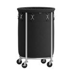 SONGMICS Laundry Basket with Wheels, Rolling Laundry Hamper, 18.5 Gal., Round Laundry Cart with Steel Frame and Removable Bag, 4 Casters and 2 Brakes, Ink Black and Metallic Silver URLS006B01