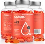 Cardio Omega 3 High Strength Fish Oil with Vitamin K2-1000mg, Norwegian Salmon Oil with EPA & DHA, Burpless Fish Oil, Omega 3 Fatty Acids Supplement for Eyes, Brain, Heart & Bones - 90 Capsules