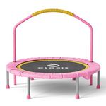 CLORIS 38'' Foldable Fitness Trampoline - Max Load 220lb, Rebounder with Adjustable Foam Handle Indoor/Outdoor Fitness Body Exercise (Pink)