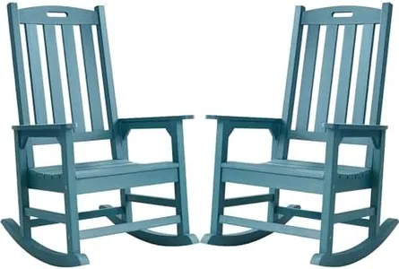 Psilvam Oversized Outdoor Rocking Chair Set of 2, Porch Rocker with 21" Wide Seat and 32" Tall Backrest, Pre-assembled with most components for effortless installation (Blue)