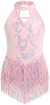 Girls Sequin Bodysuit Fringe Halter