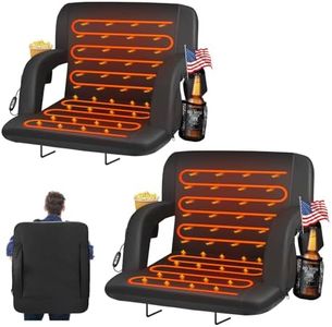2pcs Double Heated Stadium Seats for Bleachers with Back Support 25" Wide Cushion, Extra Portable Bleacher Seat Foldable Stadium Chair, USB 3 Levels of Heat, 5 Pockets for Outdoor Camping Games Sports