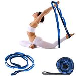 B BOZZBY™ Yoga Belt 8 Loop Option Varient Stretching Strap for Yoga, Pilates, Exercise, Physical Therapy Home Fitness (Blue-Black)- 1 Pcs