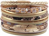 GelConnie Multilayer Cuff Braceletss for Women Feather Cuff Bracelet Stacked Bracelet Bohemian Wristbands Braided Jewelry Leather Wrap Bracelet for Sisters and Mother