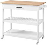 YAHEETECH Kitchen Island with Wheels, 3 Tier Rolling Kitchen Cart with 1 Drawer and 2 Spacious Storage Shelf Solid Wood Countertop, White