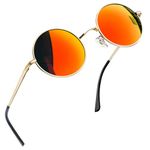 Joopin Orange Red Round Sunglasses for Women Men Trendy Polarized Mirrored Womens Sunglasses Vintage Retro Ladies Shades UV Protection Hippie Circle Glasses for Halloween Costume Party Driving Fishing