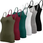 BQTQ 6 Pieces Basic Camisole Adjustable Strap Vest Top for Women and Girl, Black, White, Grey, Army Green, Dark Red, Dark Green, M