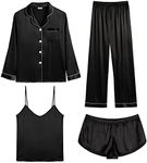SWOMOG Women Satin Pajamas 4pcs Paj