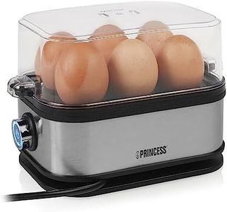 Princess 262046 Cocedor de huevos de acero inoxidable, adecuado para 6 huevos a la vez, tapa de plástico transparente libre de BPA, 400 W