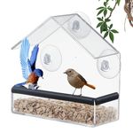 Shudyear Window Bird Feeder, Bird House for Outside with Rubber pad, Small Acrylic Window Bird Feeder with Strong Suction Cups and Drain Holes 6.2 * 2.4 * 6.2 in