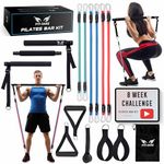 FITI DARE Portable Pilates Bar Kit with Adjustable Resistance Band (25,30,35lb) | Home Workout Equipment for Women&Men of All Heights | Fitness Bands Set | Outdoor Full Body Exercise Gym with Video