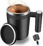 FCSWEET Self Stirring Mug,Rechargeable Auto Magnetic Coffee Mug with 2Pc Stir Bar,Waterproof Automatic Mixing Cup for Milk/Cocoa at Office/Kitchen/Travel 14oz Best Gift - Black