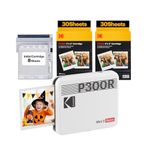 KODAK Mini 3 Retro 4PASS Portable Photo Printer (7.5 x 7.5 cm) + Pack of 68 Sheets, White