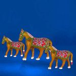 DreamKraft Paper Mache Handcrafted Set of 3 Horse Showpiece for Home, Office, Table Decor and Gift Purpose-Yellow