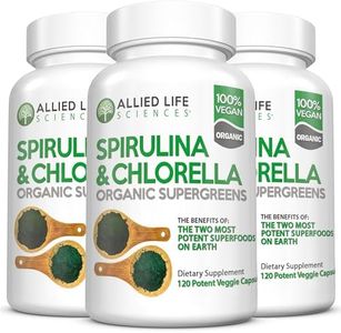 Allied Life Spirulina and Chlorella | Organic Chlorophyll Vegan Protein Powder Green Superfood Capsules | Natural Immune Support (3 Bottle Pack)