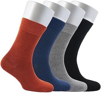 Cosyfeel® Crew Socks for Men 4-Pairs, Bamboo Viscose, Seamless Toe & Moisture Wicking Mens Dress Socks Set with Gift Box