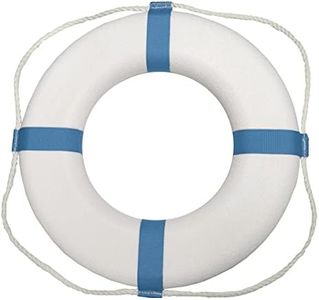 TAYLOR MADE PRODUCTS Decorative Life Ring, White with Blue Stripes, 25" Outer Diameter, Safety Preserver for Decoration on Boat, Deck or Marina, Sewn-in Grab Lines, Waterproof Closed-Cell - 373