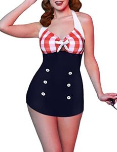 Ekouaer Womens One Piece Swimsuits Vintage Striped Skirt Bathing Suit Vintage Retro Push Up Swimwear