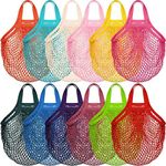 Shappy 12 Pack Reusable Mesh Large Crochet Market Bag Cotton Kitchen Netted Tote Shopping Produce Net Beach for Fruit Vegetable Food Storage Organizer, 12 Colors, Multicolor,