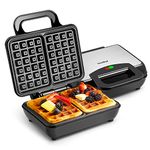 VonShef Waffle Maker Machine – Waffle Iron with Non Stick Plates, 1000W, Deep Fill Belgian & American Waffle Machine, Auto Temperature Control, Cool Touch Handle, Savoury Snacks & Desserts – Silver