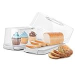 HOYA PONYOO 2-Pack Plastic Rectangular Bread Box with Clear Lid, Loaf Cake Keeper, Portable Bread Keeper Storage Container with Handle (White)