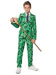 Suitmeister Kids Riddler Halloween Suit | Boys Slim Fit S | includes Matching Blazer Jacket, Pants & Tie | Perfect for Childrens Dress Up Green