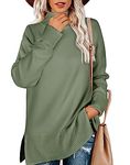 Aokosor Women Jumper Turtle Neck Tops for Ladies Ribbed Sweater Split Tunic Green Size 10-12