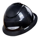 Carbon Fiber Full Brim Hard Hat,Smooth Dome Hard Hat with Glossy Carbon Fiber Shell,8-Point Riveted Textile Suspension, Wheel-Ratchet Adjustment, Perfect Protection for Your Head,Black