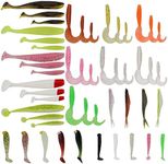 Woration 50pcs Soft Lures Fishing Bass Bait Kit Plastic Bionic Wacky Worms Walleye Glow Shrimp Paddle Tail Swimbaits Mix Colors for Freshwater Saltwater