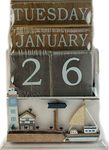 Nautical Wooden Perpetual Calendar Desk Top Eternal Calendar Blocks - Lighthouse