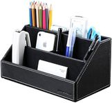 KINGFOM Home Office Wooden Struction Leather Multi-Function Desk Stationery Organizer Storage Box, Pen/Pencil,Cell Phone, Business Name Cards, Note Paper, Remote Control Holder