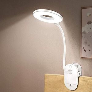 Frog Clip on Lamp,Battery Powered Reading Lamp,Clip on Battery Light with 3 Brightness Level,USB Rechargeable,, White