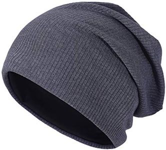 ZLYC Cotton Thin Slouchy Beanie Hat for Men Women Fashion Soft Stretch Knit Skull Cap, Solid Navy, One Size-Large