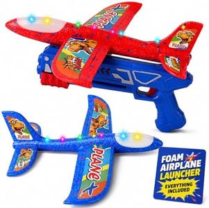 Foam Airplane Launcher Toy | 2-Count Foam Glider Planes for Kids | Kids Airplane Toy with LED Lights | Two Flying Modes - Horizontal & Rotating | Outdoor Toys for Boys & Girls Gift Ages 2+ Years Old