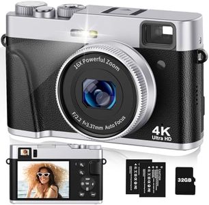 4K Digital Camera with Viewfinder, Autofocus Cameras for Photography YouTube Vlogging Camera with Flash and 32GB Card, Classic Dial, Time Lapse, Selfie, 16X Zoom Digital Cameras