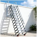 8.2FT Wall Mounted Attic Stairs, 10 Steps Attic Ladder with Handrails, Telescoping Ladder with Pull Down System, Extra Wide Carbon Steel for Home Indoor/Outdoor, Storehouse, Basement