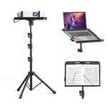 KDD Projector Stand, 4 in 1 Foldable Music Stand with Spring Arm Laptop Floor Stand Tablet Holder with Sliding Lever, Projector Stand Height Adjustable from 59 to 160 cm & 180° Rotatable