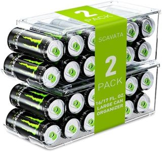 SCAVATA 2 Pack Tall Skinny Can Organizer for Refrigerator, Stackable Large Soda Cans of 16oz & 17oz Beverage Energy Drink Container Holder Dispenser with Lid for Fridge, Clear Storage Plastic Bins