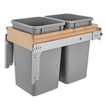 Rev-A-Shelf 4WCTM-15BBSCDM2 Double Pull-Out Top Mount Wood and Silver Waste Container with Ball-Bearing Soft-Close Slides, 27 quart, Natural