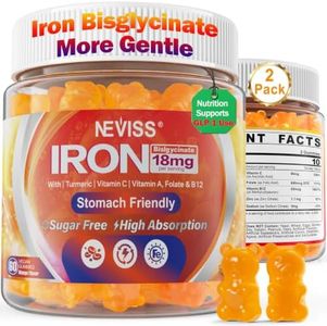Vegan Iron Gummies Supplement with Vitamin C, B12, Folate & Turmeric - Energy & Immune Health | Gummy Iron Bisglycinate 18mg Gentle & Non-Constipating - Women & Men, 2 Pack