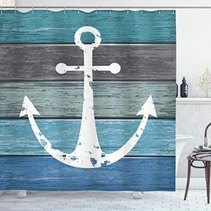 Ambesonne Anchor Shower Curtain, Sailing Nautical Themed Graphic of Rustic Style Marine Ornament and Planks, Cloth Fabric Bathroom Decor Set with Hooks, 70" Long, Blue Green