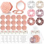 XunYee 30 Sets Bridal Shower Favors for Guests 30 Compact Mirror Flower Mirror Rose Mirror 30 Pink Hair Ties Bachelorette Party Hair Tie 30 Thank You Card Souvenir Gift for Bachelorette Bridal