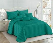 Prime Linen 3 Piece Quilted Bedspread Embossed Pattern Comforter Bedding Set Bed Throw with Pillow Shams (Pom Pom Teal, Double)